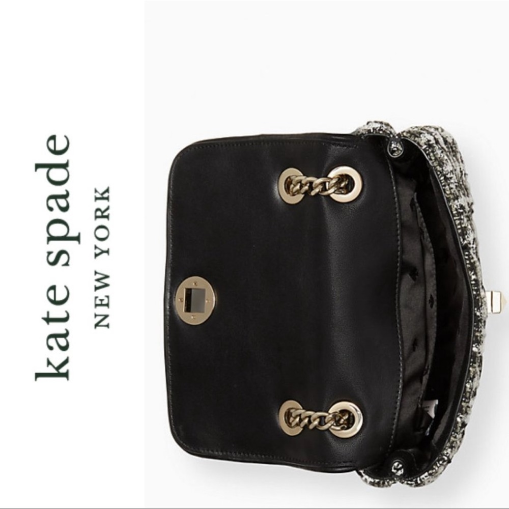 KATE SPADE-tweed Blk & Wht Natalia Flap Crossbody Shoulder Bag NWT - Picture 5 of 16